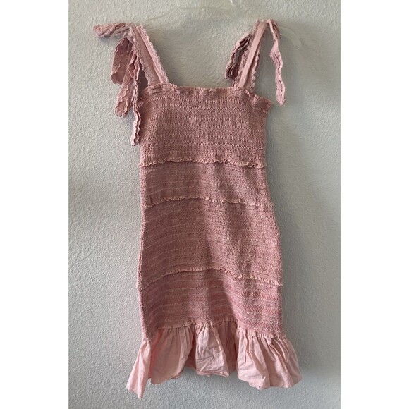 Chelsea & Violet Dress Tiered Smocked Ruffle Square Neck Pink Mini Dress Size XS - Picture 7 of 15